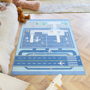洗えるキッズラグ TOCO LIFE KIDS “ロードマップ 滑走路・飛行機” フランネル ブルー