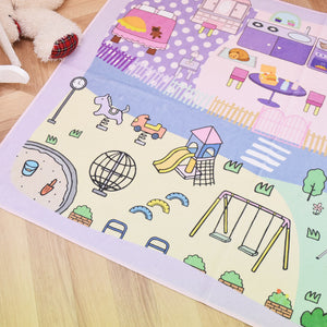 洗えるキッズラグ TOCO LIFE KIDS “おままごと お部屋と公園” フランネル パープル