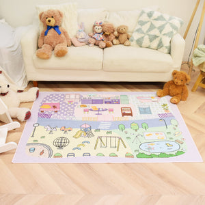 洗えるキッズラグ TOCO LIFE KIDS “おままごと お部屋と公園” フランネル パープル