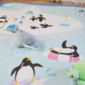 洗えるキッズラグ TOCO LIFE KIDS “アニマル柄 ペンギン” フランネル ブルー