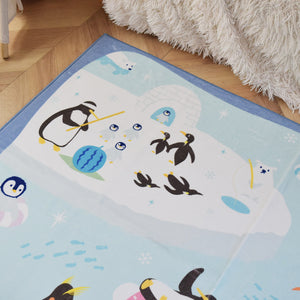 洗えるキッズラグ TOCO LIFE KIDS “アニマル柄 ペンギン” フランネル ブルー