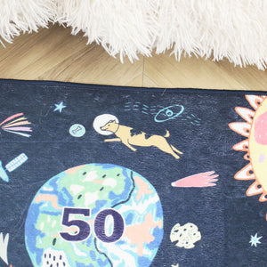 洗えるキッズラグ TOCO LIFE KIDS “知育ラグ 宇宙と数字” フランネル ネイビー
