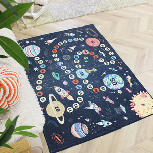 洗えるキッズラグ TOCO LIFE KIDS “知育ラグ 宇宙と数字” フランネル ネイビー