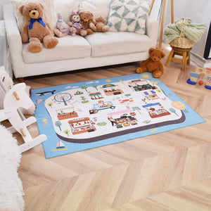 洗えるキッズラグ TOCO LIFE KIDS “お買い物ごっこ マルシェ” フランネル ブルー