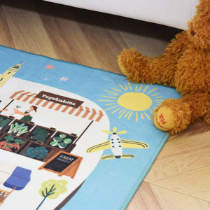 洗えるキッズラグ TOCO LIFE KIDS “お買い物ごっこ マルシェ” フランネル ブルー