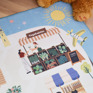 洗えるキッズラグ TOCO LIFE KIDS “お買い物ごっこ マルシェ” フランネル ブルー