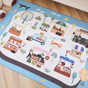 洗えるキッズラグ TOCO LIFE KIDS “お買い物ごっこ マルシェ” フランネル ブルー