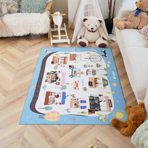 洗えるキッズラグ TOCO LIFE KIDS “お買い物ごっこ マルシェ” フランネル ブルー