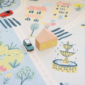洗えるキッズラグ TOCO LIFE KIDS “ロードマップ 車” フランネル ブルー