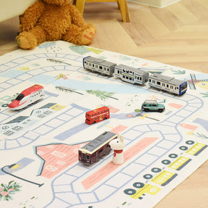 洗えるキッズラグ TOCO LIFE KIDS “トレインマップ 電車” フランネル ブルー