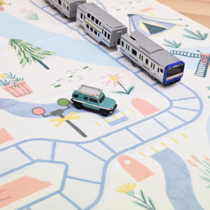 洗えるキッズラグ TOCO LIFE KIDS “トレインマップ 電車” フランネル ブルー
