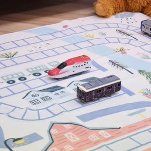 洗えるキッズラグ TOCO LIFE KIDS “トレインマップ 電車” フランネル ブルー