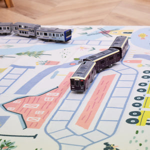 洗えるキッズラグ TOCO LIFE KIDS “トレインマップ 電車” フランネル ブルー