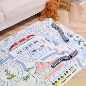 洗えるキッズラグ TOCO LIFE KIDS “トレインマップ 電車” フランネル ブルー