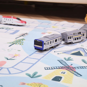 洗えるキッズラグ TOCO LIFE KIDS “トレインマップ 電車” フランネル ブルー