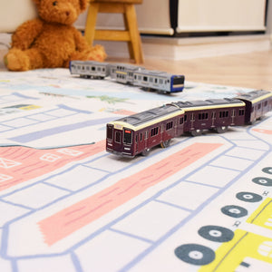 洗えるキッズラグ TOCO LIFE KIDS “トレインマップ 電車” フランネル ブルー
