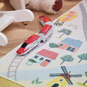 洗えるキッズラグ TOCO LIFE KIDS “マップ 港と船” フランネル ブルー