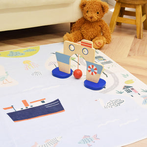 洗えるキッズラグ TOCO LIFE KIDS “マップ 港と船” フランネル ブルー