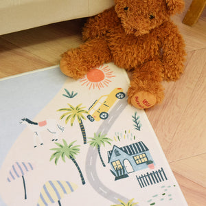 洗えるキッズラグ TOCO LIFE KIDS “マップ 港と船” フランネル ブルー