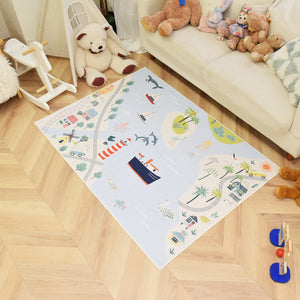 洗えるキッズラグ TOCO LIFE KIDS “マップ 港と船” フランネル ブルー