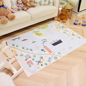 洗えるキッズラグ TOCO LIFE KIDS “マップ 港と船” フランネル ブルー