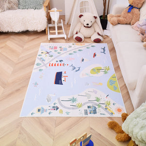 洗えるキッズラグ TOCO LIFE KIDS “マップ 港と船” フランネル ブルー
