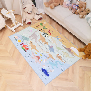 洗えるキッズラグ TOCO LIFE KIDS “恐竜図鑑” フランネル ブルー
