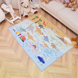 洗えるキッズラグ TOCO LIFE KIDS “恐竜図鑑” フランネル ブルー