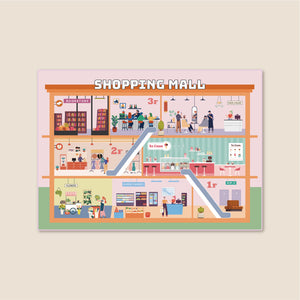 洗えるキッズラグ TOCO LIFE KIDS “お買い物ごっこ ショッピングモール” フランネル ピンク