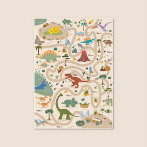 洗えるキッズラグ TOCO LIFE KIDS “ロードマップ 恐竜と迷路” フランネル ベージュ