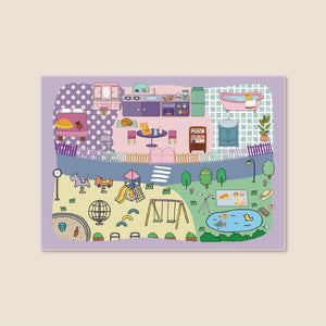 洗えるキッズラグ TOCO LIFE KIDS “おままごと お部屋と公園” フランネル パープル