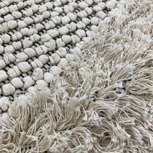 ニット素材を織り込んだコットン100％のインド製手織りラグ POP CORN STRIPE RUG