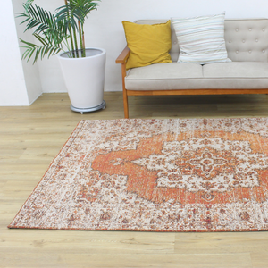 珍しいバーミリオンオレンジカラーのヴィンテージスタイルラグ EMMA 珍しいバーミリオンオレンジカラーのヴィンテージスタイルラグ EMMA