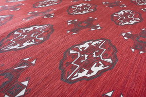 繊細なデザインが特徴的なトルクメン絨毯風プリントマット MARUFU-302 レッド レッド - TOCO LIFE