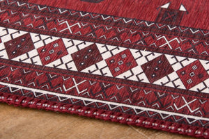 繊細なデザインが特徴的なトルクメン絨毯風プリントラグ MARUFU-305 レッド レッド - TOCO LIFE