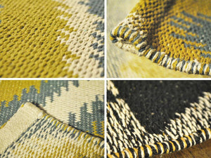 ミックス糸使用の北欧風デザインの手織りラグマット RDISC MR0364 3サイズ イエロー - TOCO LIFE
