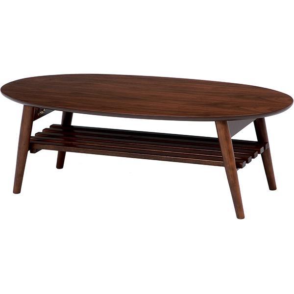 どんな部屋にも馴染みやすい木の風合いを感じられるロータイプの折れ脚テーブル MINT 楕円形 ブラウン