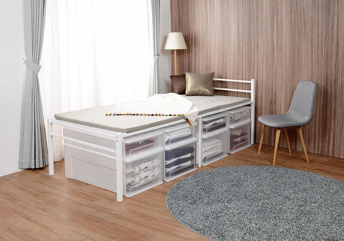 通気性の良いメッシュ床板を採用したスチール製シングルベッド ケール ホワイト