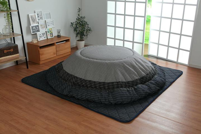 人気のしじら織りの生地をパッチワークして和モダンに仕上げた丸型こたつ布団セット YUKARI ブラック