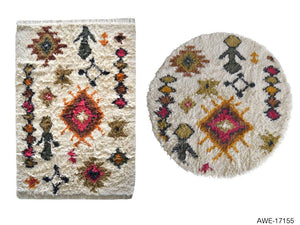 個性的でかわいいネイティブ柄の円形ウール手織りラグマット AWE-17155 3サイズ - TOCO LIFE