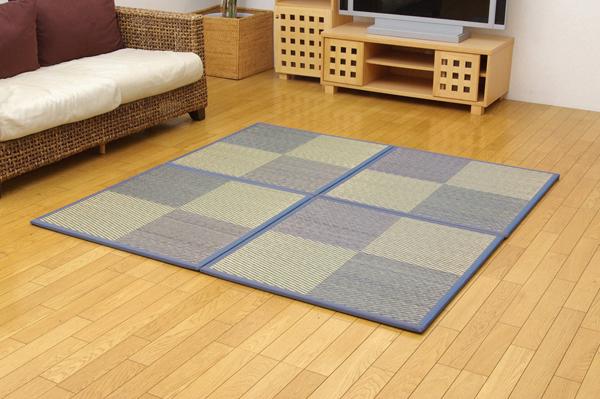 シンプルな柄でお部屋に合いやすい国産い草ユニット畳 ニール ブルー