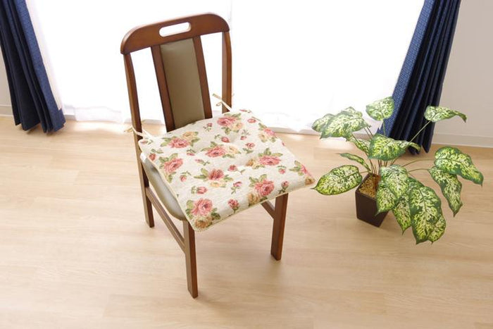 上品な風合いのあるエレガンス柄のジャガード織チェアクッション テセラ 同色2個組 アイボリー