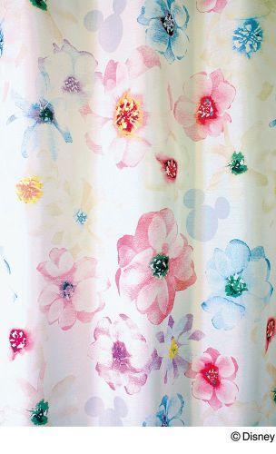 水彩タッチのお花を散りばめたフェミニンなレースカーテン Disney MICKEY/Aroma 1枚入り