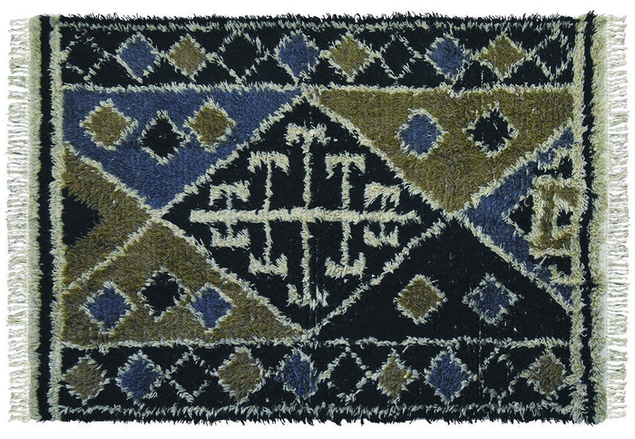 天然ウールを100％贅沢に使ったネイティブ柄の手織りラグマット AWE-18035 3サイズ