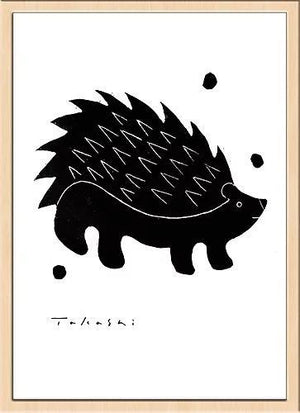 味のあるタッチで描かれたモノクロ動物のアートポスター「ハリネズミ」 - TOCO LIFE