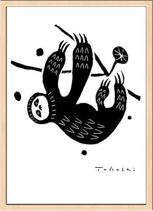 味のあるタッチで描かれたモノクロ動物のアートポスター「ナマケモノ」 - TOCO LIFE