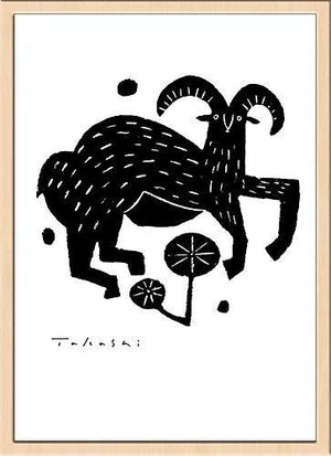 味のあるタッチで描かれたモノクロ動物のアートポスター「ムフロン」 - TOCO LIFE