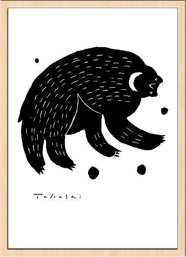 味のあるタッチで描かれたモノクロ動物のアートポスター「ツキノワグマ」