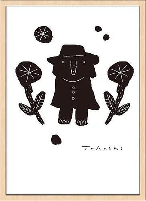 味のあるタッチで描かれたモノクロ動物のアートポスター「マントを着たゾウ」 - TOCO LIFE