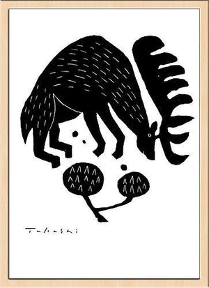 味のあるタッチで描かれたモノクロ動物のアートポスター「シカ」 - TOCO LIFE
